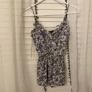 Blue and off white floral romper